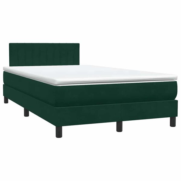 vidaXL Pat box spring cu saltea, verde &icirc;nchis, 120x220 cm, catifea