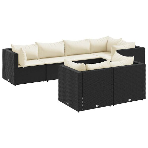 vidaXL Set mobilier de grădină cu perne, 7 piese, negru, poliratan