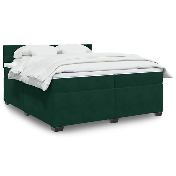 vidaXL Pat box spring cu saltea, verde &icirc;nchis, 200x200 cm, catifea