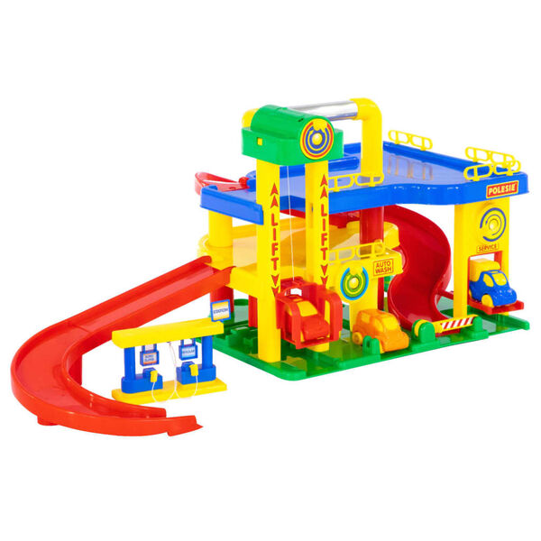 Polesie Wader Set jucărie garaj cu 3 etaje, 8 piese, 86x38x38 cm, PP