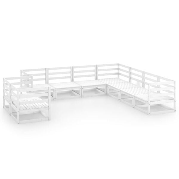 vidaXL Set mobilier de grădină, 9 piese, alb, lemn masiv de pin