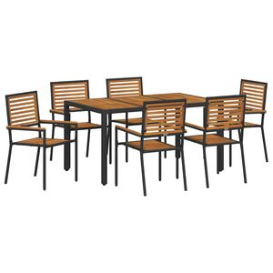 vidaXL Set de masă pentru grădină 7 pcs Negru și Maro poliratan