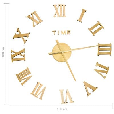 vidaXL Ceas de perete 3D, auriu, 100 cm, XXL, design modern