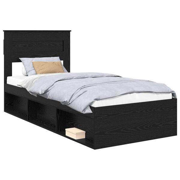 vidaXL Cadru de pat cu headboard Negru 90 x 200 cm Lemn de pin masiv