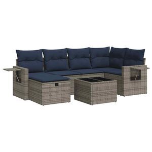 vidaXL Set canapele de grădină, 7 piese, cu perne, gri, poliratan