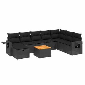 vidaXL Set mobilier de grădină cu perne, 9 piese, negru, poliratan
