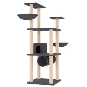 vidaXL Ansamblu pisici cu st&acirc;lpi din funie sisal, gri &icirc;nchis, 141 cm