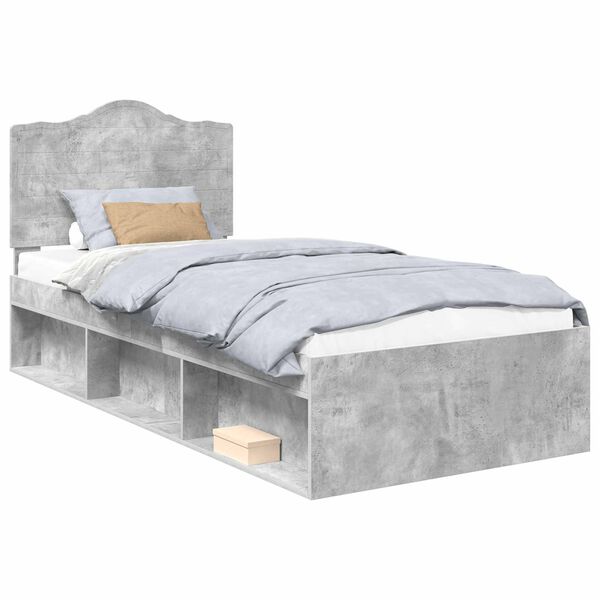 vidaXL Cadru de pat Gri Concret 90 x 190 cm Lemn de pin masiv
