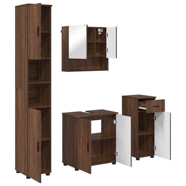 vidaXL Set de mobilier pentru baie cu sertar 4 pcs Stejar &icirc;nchis