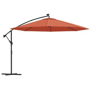 vidaXL Umbrelă &icirc;n consolă de grădină cu LED-uri, cărămiziu, 350 cm