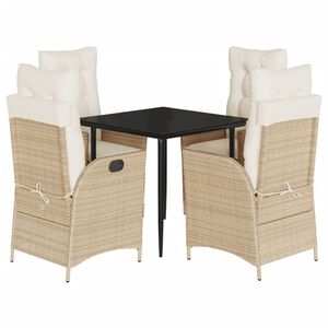 vidaXL Set mobilier de grădină cu perne, 5 piese, bej, poliratan