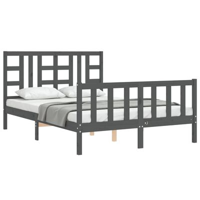 vidaXL Cadru de pat cu tăblie, dublu, gri, lemn masiv