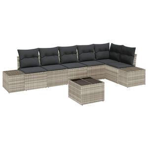 vidaXL Set de canapele pentru grădină 7 buc. Gri deschis poliratan