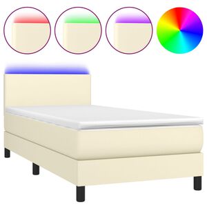 vidaXL Pat continental cu saltea și LED, crem, 80x200 cm, piele eco