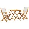 vidaXL Set mobilier bistro, 3 piese, textil alb crem/lemn masiv