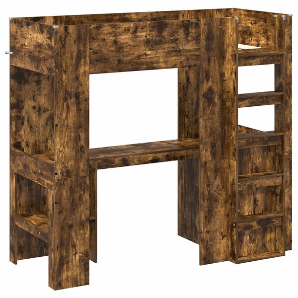 vidaXL Cadru de pat supraetajat cu birou Stejar fumuriu 75 x 190 cm