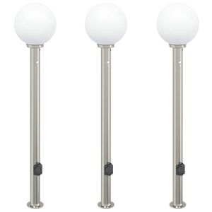 vidaXL St&acirc;lpi iluminatori cu senzor și priză, 3 buc., 120 cm, oțel inoxidabil, IP44