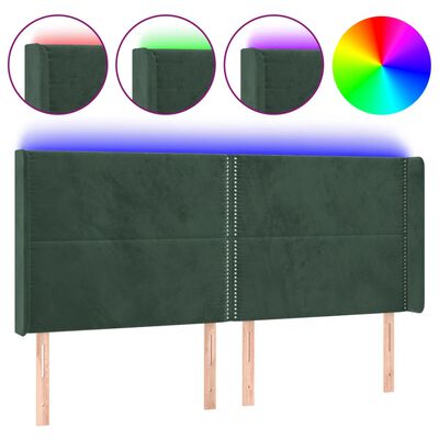 vidaXL Tăblie de pat cu LED, verde închis, 203x16x118/128 cm, catifea