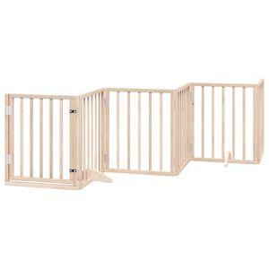 vidaXL Poartă de acces pentru c&acirc;ini cu ușă pliabilă, 6 panouri, 300 cm, lemn de plop