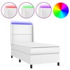 vidaXL Pat cu arcuri, cu saltea și LED, alb, 100x200 cm, piele eco
