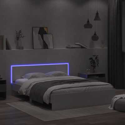 vidaXL Cadru de pat cu tăblie și LED, alb, 150x200 cm