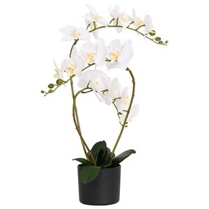 vidaXL Plantă de orhidee artificială cu ghiveci Alb 45 x 15 x 65 cm