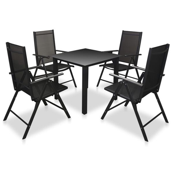 vidaXL Set mobilier exterior, scaune pliante, 5 piese, negru, aluminiu