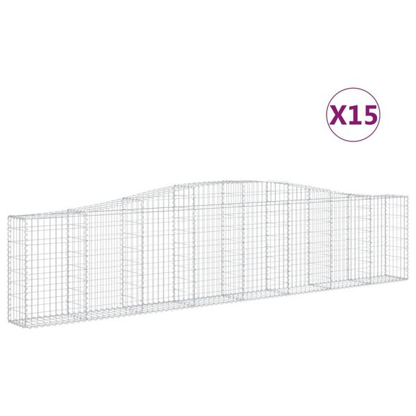 vidaXL Coșuri gabion arcuite 15 buc, 400x30x80/100 cm, fier galvanizat