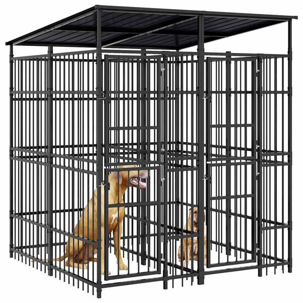 vidaXL Padoc pentru c&acirc;ini de exterior cu acoperiș, 3,69 m&sup2;, oțel