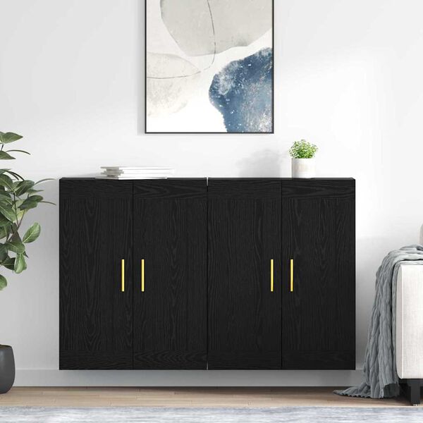 vidaXL Cabinet suspendat 2 pcs Stejar Negru 69,5 x 34 x 90 cm