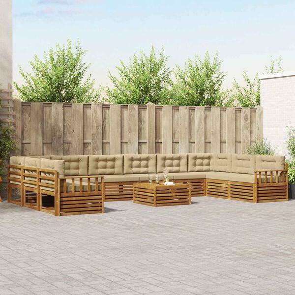 vidaXL Seturi de canapele 11 pcs Natural și Bej Lemn Solid de Acacia