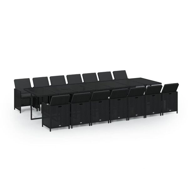 vidaXL Set mobilier de exterior cu perne, 15 piese, negru, poliratan