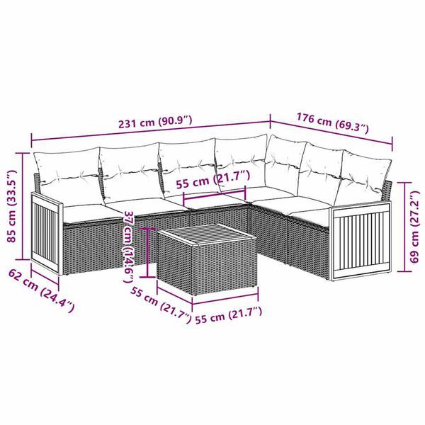 vidaXL Set canapele de grădină cu perne, 7 piese, negru, poliratan
