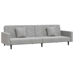 vidaXL Canapea extensibilă cu 2 locuri, 2 perne, gri deschis, catifea