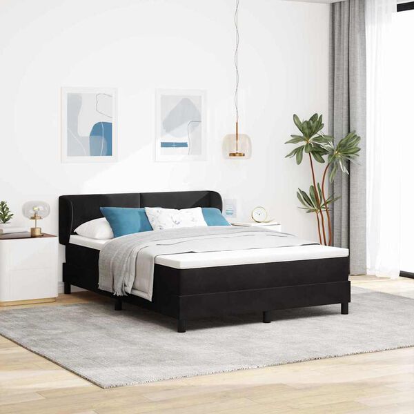 vidaXL Pat cu arcuri cu saltea cu headboard Negru 140 x 200 cm Catifea