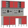 vidaXL Dulap de lucru cu sertar 10 pcs Roșu Lemn ingineresc și oțel