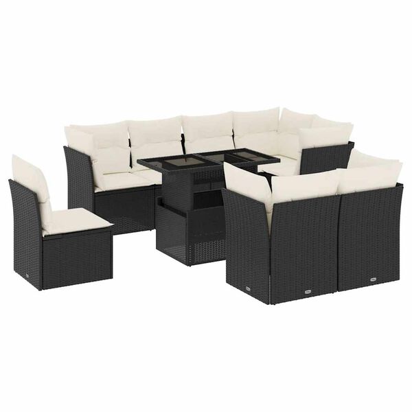 vidaXL Set mobilier de grădină cu perne, 9 piese, negru, poliratan