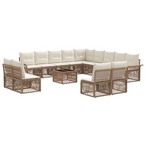 vidaXL Set de canapele pentru grădină 14 pcs Bej poliratan
