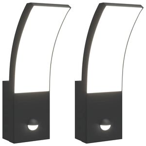vidaXL Lămpi exterioare de perete cu LED/senzor 2 buc. negru aluminiu