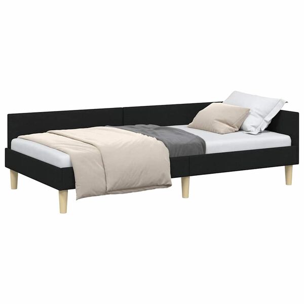 vidaXL Cadru de pat colțar cu headboard Negru 90 x 200 cm țesătură