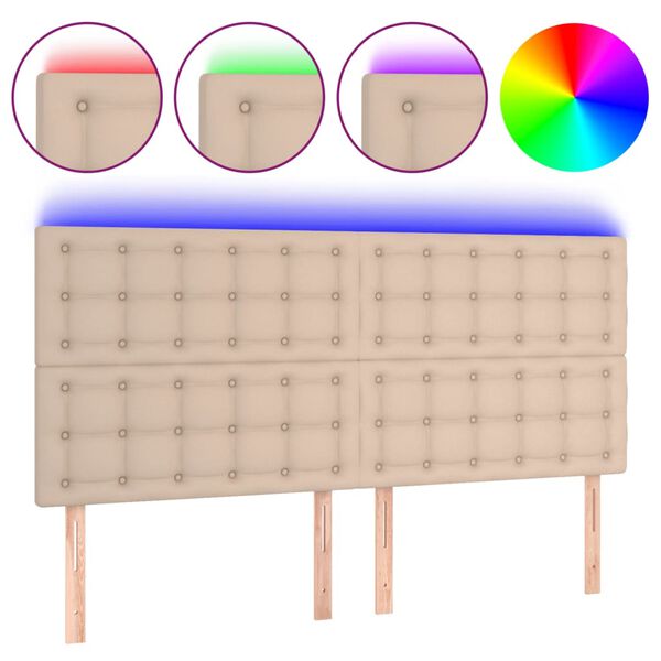 vidaXL Tăblie de pat cu LED, cappuccino, 200x5x118/128 cm, piele eco