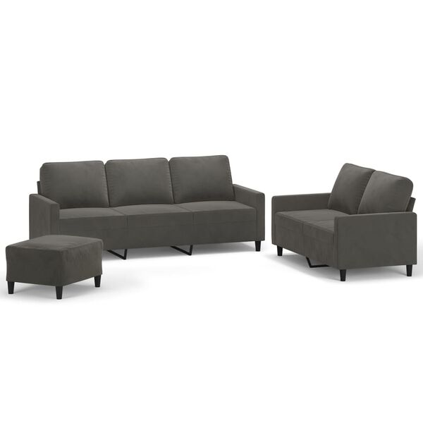 vidaXL Set de canapele cu perne, 3 piese, gri &icirc;nchis, catifea