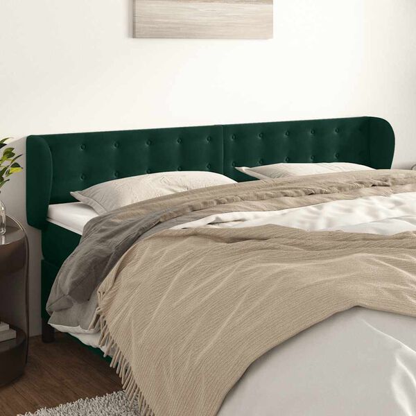 vidaXL Tăblie de pat cu aripioare verde &icirc;nchis 163x23x78/88 cm catifea