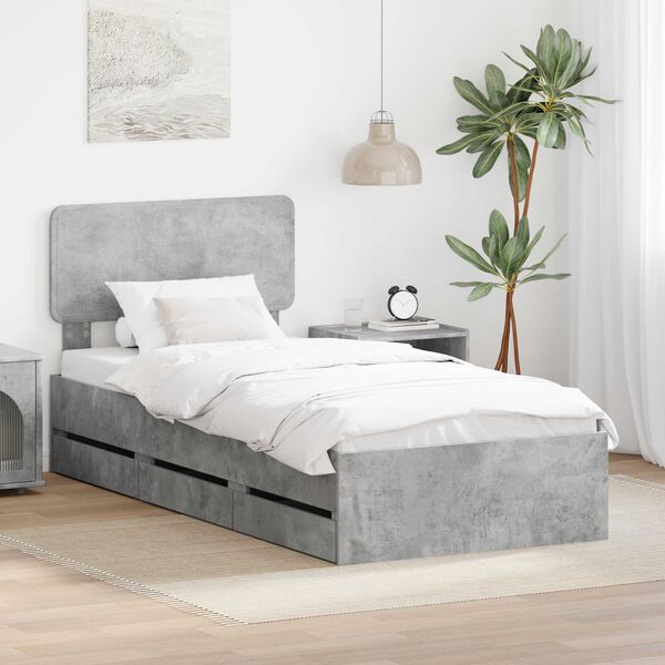 vidaXL Cadru de pat cu headboard Gri Beton 100 x 200 cm Lemn prelucrat
