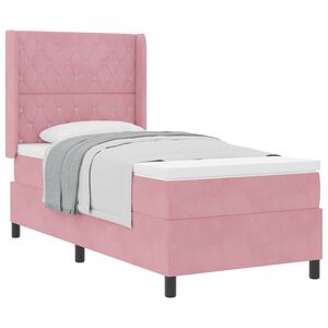 vidaXL Pat cu arcuri cu saltea cu headboard Roz 90 x 190 cm Catifea