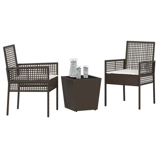 vidaXL Set Bistro de Grădină 3 pcs Maro poliratan