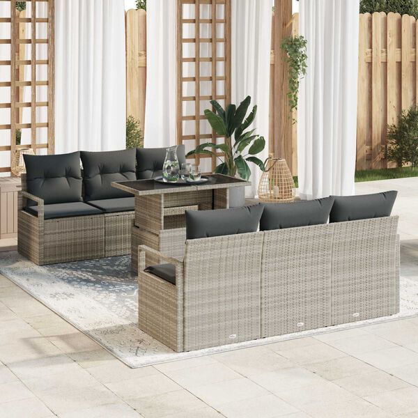vidaXL Set de canapele pentru grădină 7 pcs Gri deschis Rattan poli
