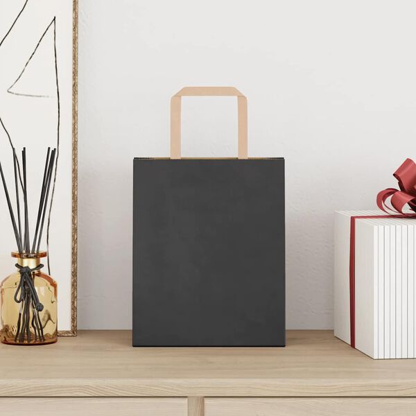 vidaXL Pungi de h&acirc;rtie 250 buc cu m&acirc;nere negre 18x8x22 cm