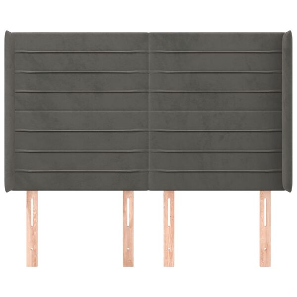 vidaXL Tăblie de pat cu aripioare gri &icirc;nchis 147x16x118/128 cm catifea