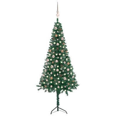 vidaXL Set pom Crăciun artificial colț LED-uri&globuri verde 210cm PVC